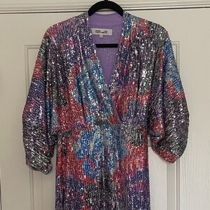 Diane Von Furstenberg Jessel Dress Silver and Purple Sequin Maxi Dress